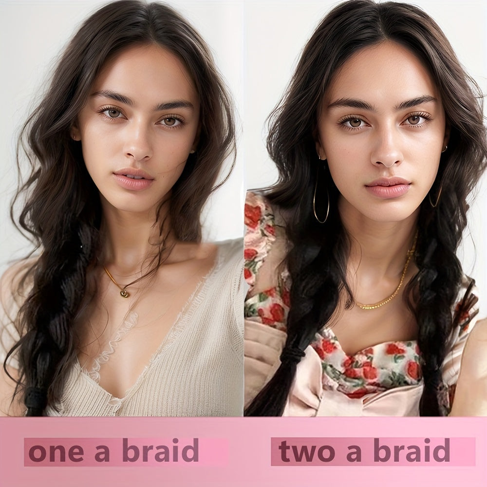2pcs Women'S Ponytail Hair Extensions, Synthetic Clip-In Braids, Straight Hair Style Basics, with Elastic Band, for Daily Wear, Hair Volume Enhancer