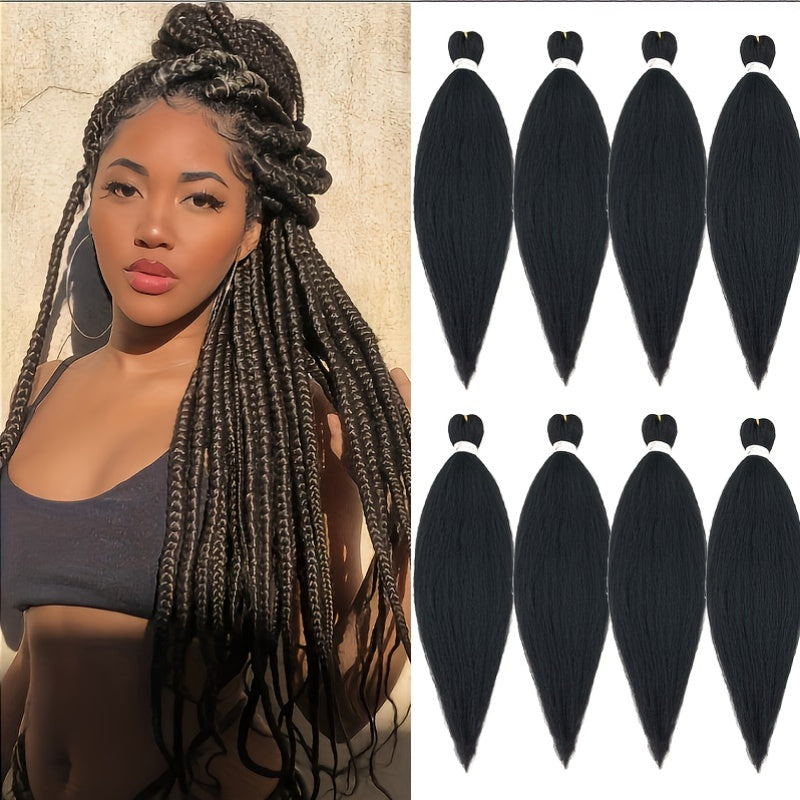 8pcs Black Pre-Stretched Braiding Hair for Women - Y2K Style Straight Texture Synthetic Hair for Boho Twist Crochet Braids, Professional Hairpiece for Braids, Braiding Hair Accessories, Y2K Hair Style, Highquality Hair