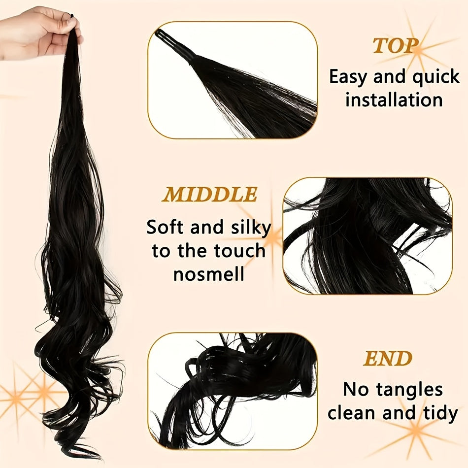 Ponytail Extension 81.28 cm Flexible Wrap Around Ponytail Hair Extensions Long Curly Pony Tails Hair Extensions Wavy Hair Ponytails Hairpieces for Women