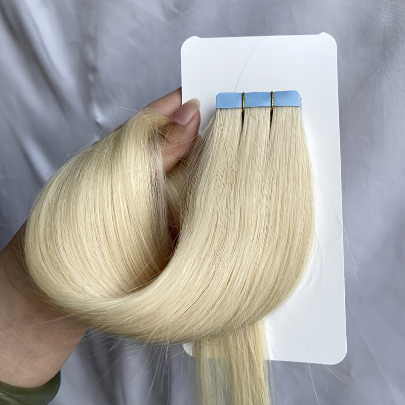 20pcs Normal Color Tape In Hair Extensions Human Hair Straight Tape In Hair Extensions 30.48cm-55.88cm Long Hair 30G/Pack Add Volume