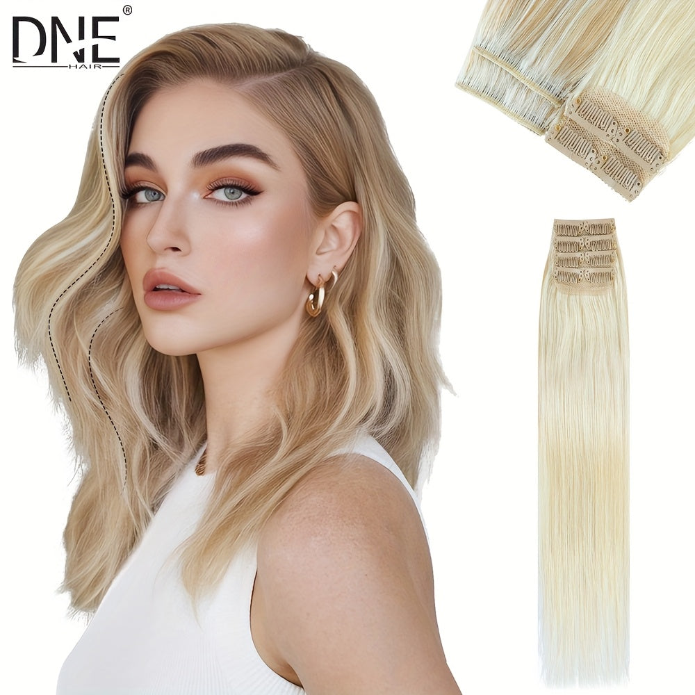 4pcs with 8 Clips Straight Clip In Hair Extensions 100% Real Human Hair Light Brown 12-18 Inch Double Weft Invisiable Clip Hair Extensions Remy Natural Human Hair for Women Girl Daily Full Head Use