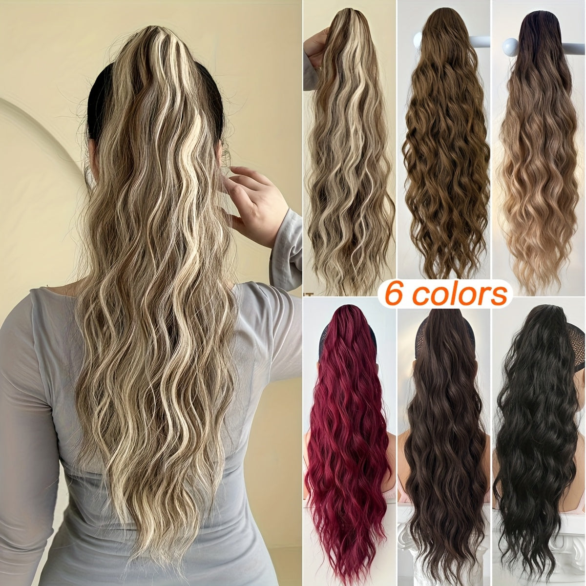 [Heat-Resistant] 26-Inch Long Wavy Ponytail Extension | Made from Heat-Resistant Synthetic Fibers | Perfect for Daily Use by Women
