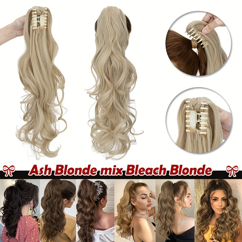 1pc Long 60.96cm Clip-In Ponytail Hair Extensions - Heat-Resistant Synthetic Ponytail with Jaw Clip, Dark Brown/Blonde/Gray/Black/Beige/, Volume & Dimension for Parties, Everyday, Special Events - Women's Hairstyle Addition
