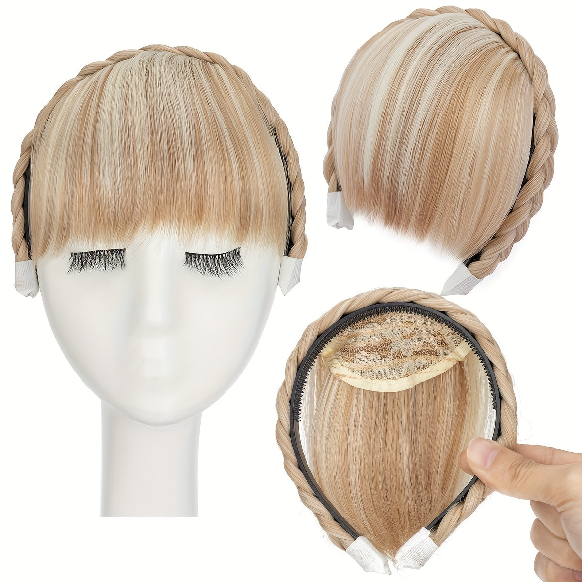 High-Top Hair Accessory 1pc Multi-Color Available Women's Synthetic Clip-In Bangs, Braid Design - Versatile Bangs Piece Suitable for All Hairstyles, Wearable for Daily And Date Outings Halloween