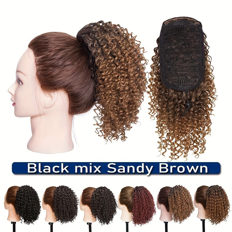 20.32 cm Short Kinky Curly Ponytail Extensions for - Synthetic Afro Hair with 2 Clips, Multi-Color Options (Light Brown to Dark Red), Secure Drawstring Closure for Natural Volume & Fullness, Ponytail Hair Extensions