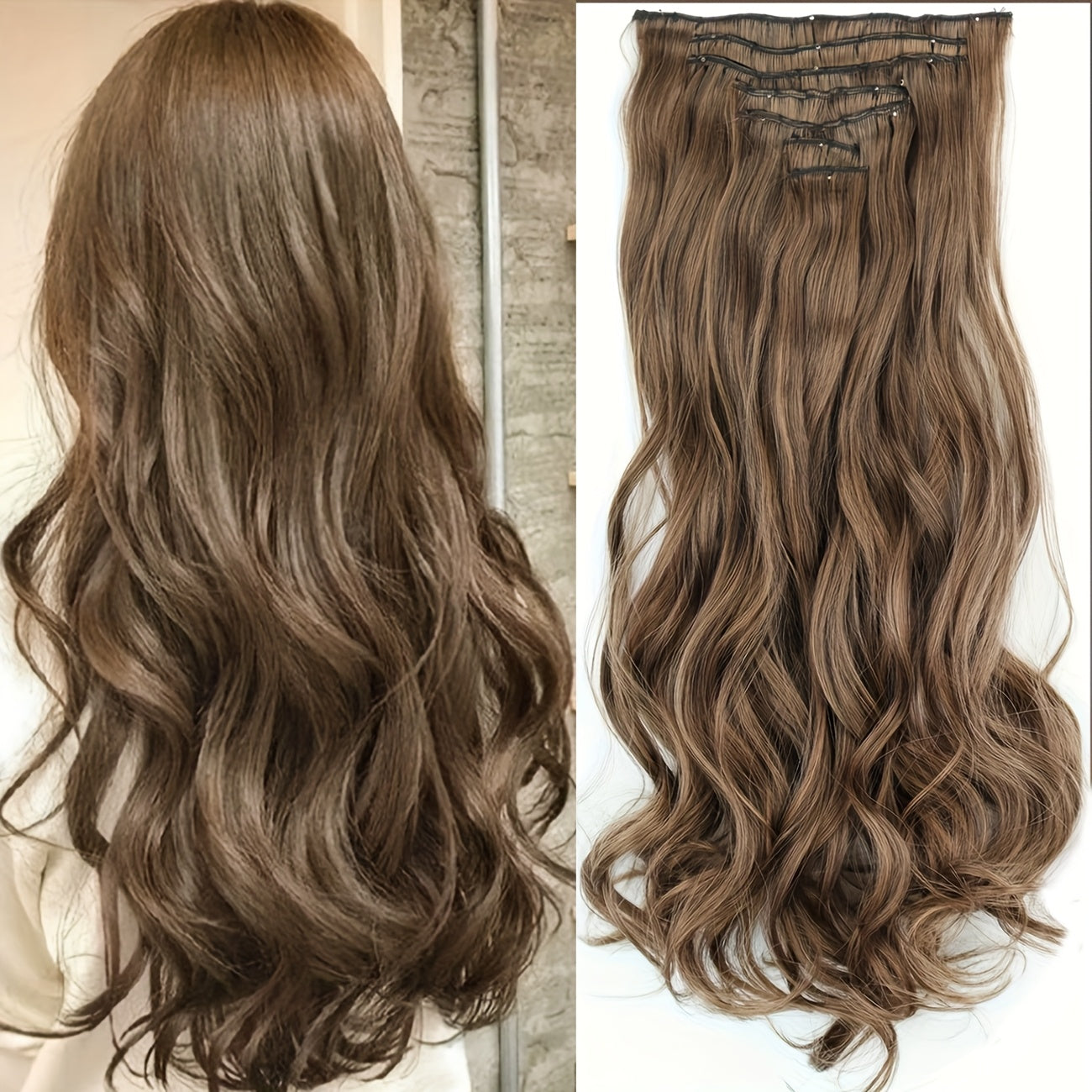 Wig Clip In Hair Extensions for Women 16 Clip Curly Hair Extensions 7 Sets Of Extensions 24inch Big Wave Wig for Everyday Parties Noble And Elegant Easy to Wear Wig Pieces Halloween