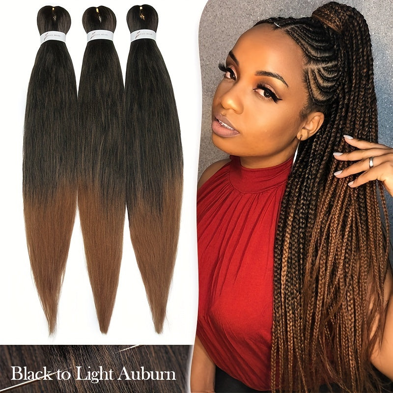 3 Bundles, Soft Synthetic Fiber EZ Braid Professional Pre-Stretched Braiding Hair Extensions, Yaki Texture, Long Lasting Freshness, No Shedding, Unisex-Adult, Crochet For Bohemian Braids Goddess Faux Locs Water Wave Passion Twist Fluffy Natural Ombre