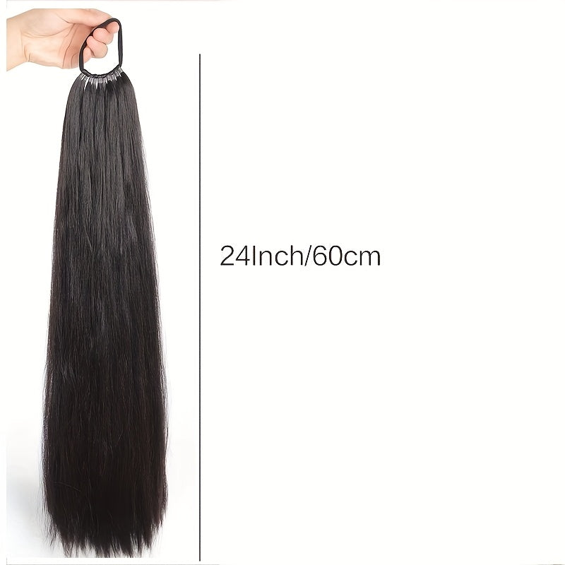 24-Inch Straight Synthetic Ponytail Extension for Women - Versatile Clip-In Hairpiece for Everyday & Special Occasions