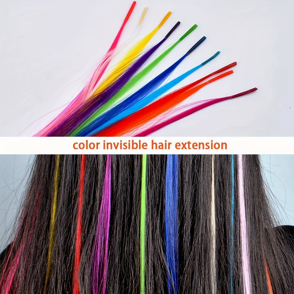 20-100pcs Mixed Color Rainbow Hair Extensions 16 Inch Rainbow Color Synthetic Hair Extensions Long Colored with Beads And Loop Tool for Hair Extension for Women Girls DIY Kit Holiday Party Use