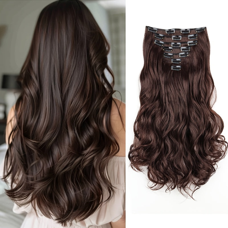 Elegant Mixed Color Clip-In Hair Extension for Women - 16 Clips, Long Wavy Curly Synthetic Hairpiece for Volume Boost & Styling