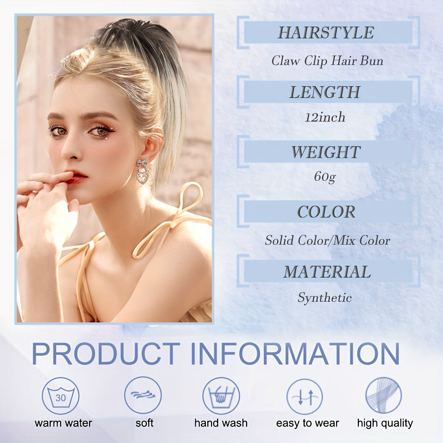 1pc Women'S Synthetic Claw Clip Messy Bun Ponytail Extension, 12inch/30cm, Tousled Scrunchies Updo, Lightweight High Fluffy Straight Soft Hairpiece, Basics Style, for Party Halloween Christmas Daily Use