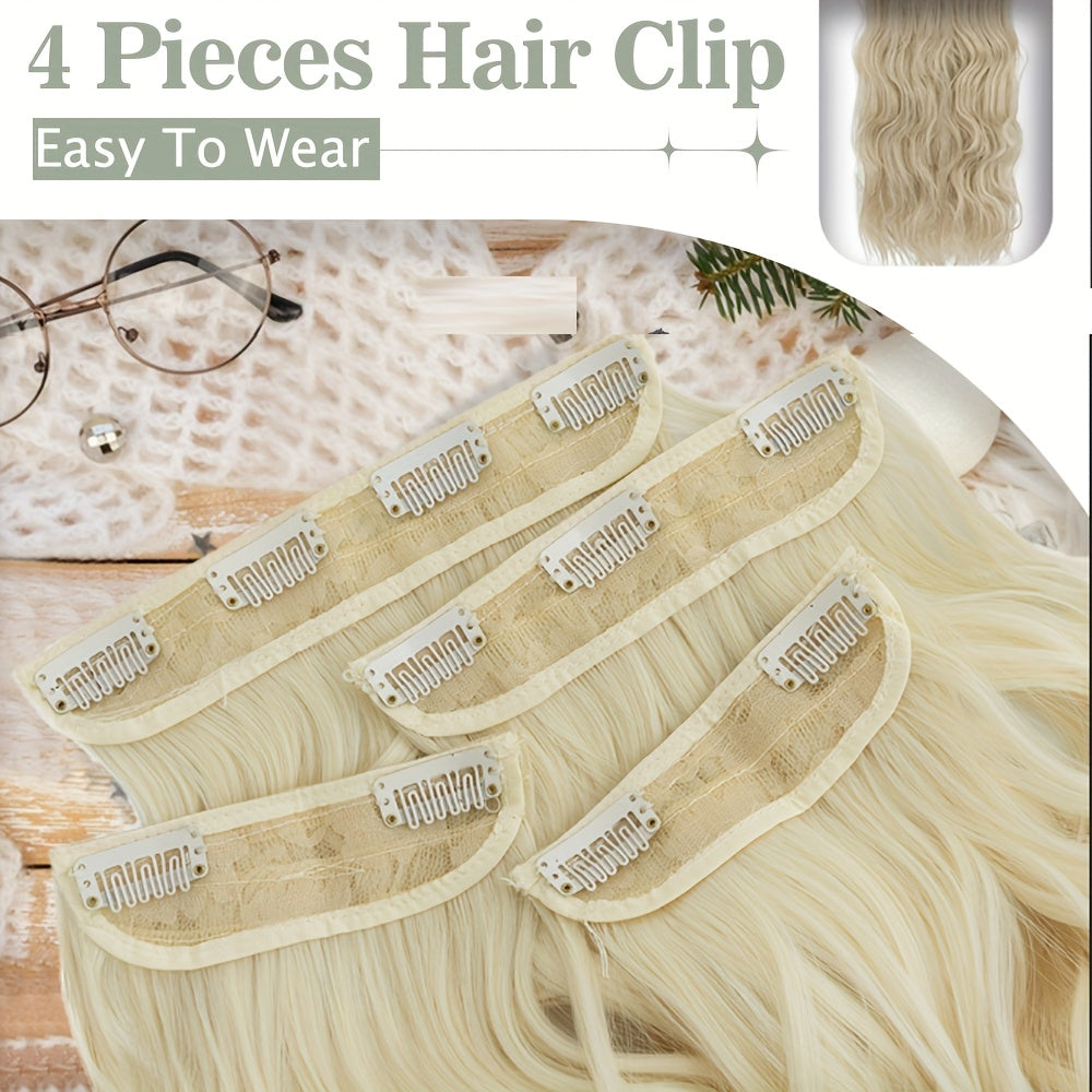 60.96 cm Clip In Hair Extensions 4pcs Long Curly Wavy Thick Highlighted Clip In Hairpieces Synthetic Hair Extension For Women Daily Halloween Use, Dark Ash Blonde Mixed Bleach Blonde, Black Balayage