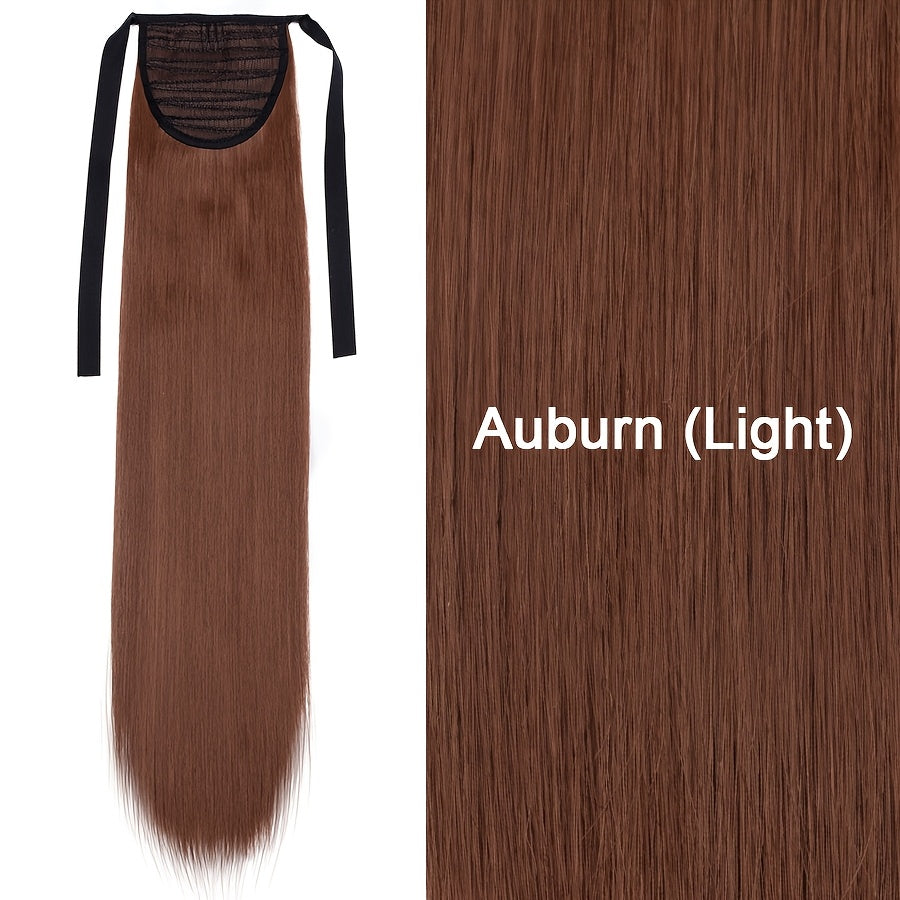 Long Soft Tie Up Ponytail Straight Hair Piece Clip In Hair Extensions 22inch/55cm Wrap Around Binding Pony Tail Hairpiece Drawstring Pony Tails for Women Party Festival Christmas Halloween Daily Use