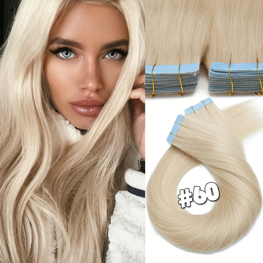 25g/pack 10pcs Tape In Hair Extensions Human Hair Real Human Hair Tape In Extensions Straight Skin Weft100% Remy Seamless Human Hair Extensions For Women 30.48-60.96 cm