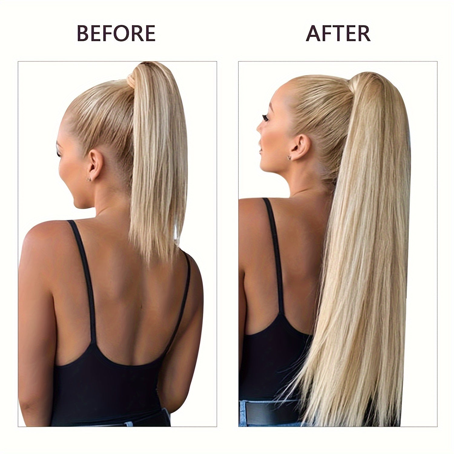 [Yaki Straight Ponytail] 28-Inch Yaki Straight High-Temperature Synthetic Ponytail Extension | Elastic Rubber Band Attachment | Versatile & Durable for Daily Use, Ponytail Hair Extensions