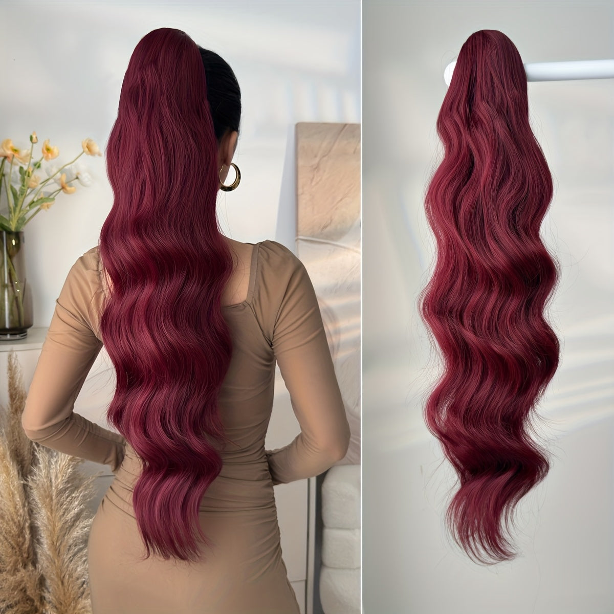 71.12cm Long Wave Synthetic Hair Extensions - Black, Brown, Orange, Red Ponytail Clips with Drawstring, Body Wave Design for Daily Use, Parties, Halloween, Christmas, Hair Accessories, Party Hair Extensions, Festive Hairpiece, Secure Clip Attachment