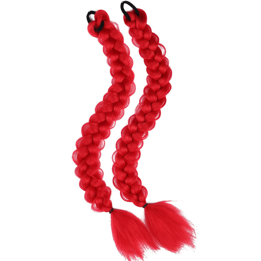 2pcs Women'S Ponytail Hair Extensions, Synthetic Clip-In Braids, Straight Hair Style Basics, with Elastic Band, for Daily Wear, Hair Volume Enhancer