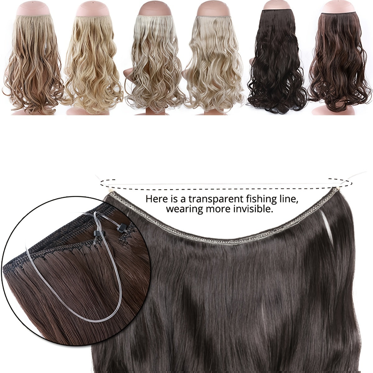 Hair Extensions Invisible Hair Extensions Secret Hidden Wire Long Curly Hair Pieces For Women Synthetic Halloween Christmas