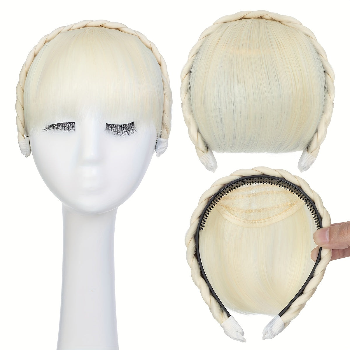 High-Top Hair Accessory 1pc Multi-Color Available Women's Synthetic Clip-In Bangs, Braid Design - Versatile Bangs Piece Suitable for All Hairstyles, Wearable for Daily And Date Outings Halloween