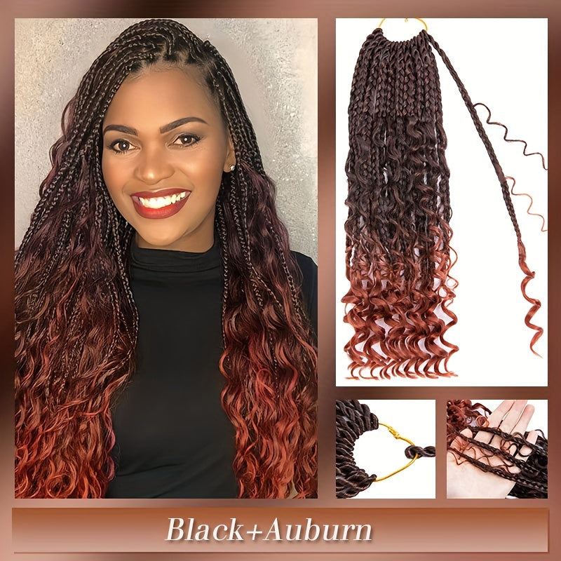 3pcs Handmade Pre-Looped Box Braids, Goddess Soft Thick Curly Synthetic Hair Extensions, 35.56 cm Afro Ombre Boho Crochet Braid, Knotless Jumbo Twist Braiding Hairpiece, for Women, Festival, Christmas, Party, Daily Use