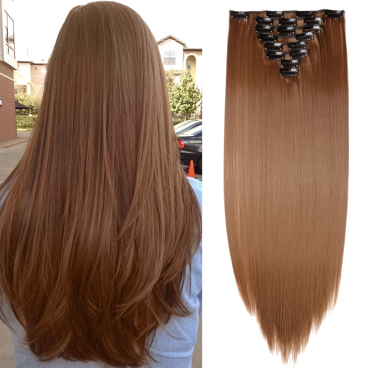 Benehair HAIR Hair Extensions Clip In 8pcs 18 Clips Synthetic Fiber Seamless 58.42cm Long Straight Full Head