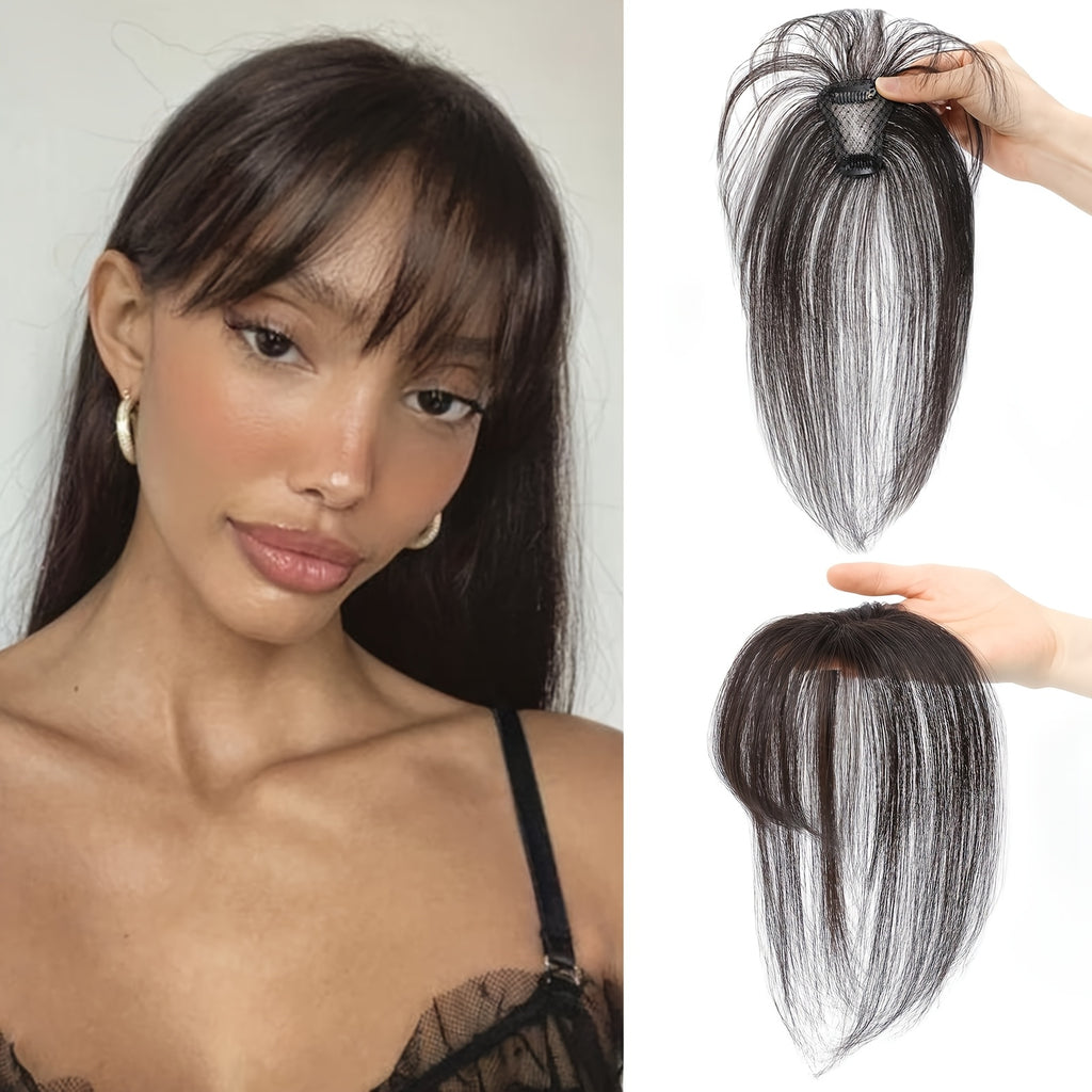 BIGTRSE 360° 3D Bangs Hair Clip - 100% Real Human Hair Topper with Straight Bangs & Side Swept Bangs, Natural Look for Women, Easy Clip-On for Daily Wear, Versatile Hairpiece, Sleek Hairpiece, Secure Hairpiece