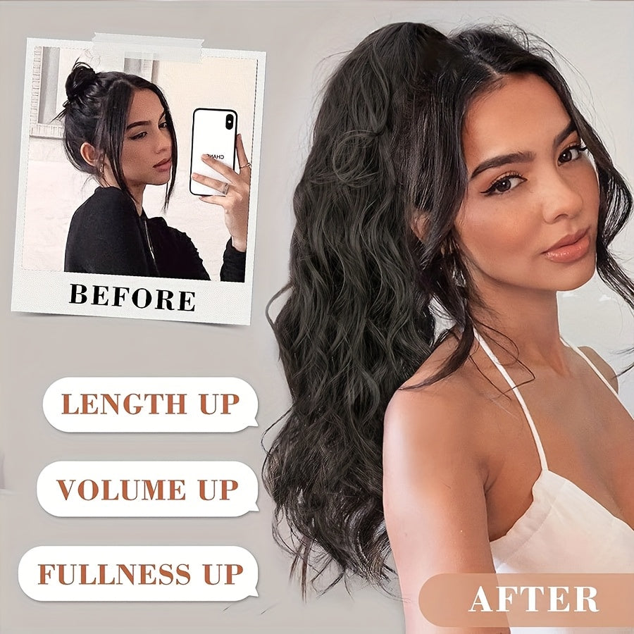 Claw On Ponytail Extensions with Drawstring Long Thick Wavy Clip In Hair Extension 24inch/60cm Ponytail Curly Hairpieces Jaw Ponytail Extensions Black Brown Blonde Mix Color Drawstring Ponytail Synthetic Soft Hairpiece Heat Resistant Hair Pieces Gift