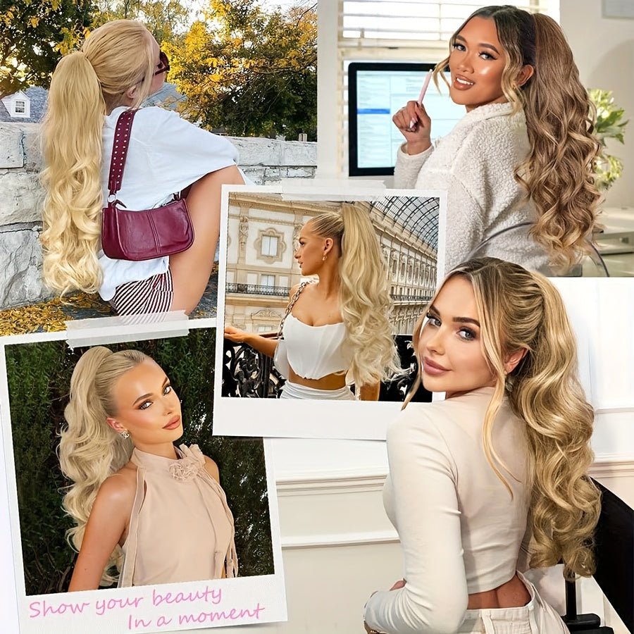 1pc Long 60.96cm Clip-In Ponytail Hair Extensions - Heat-Resistant Synthetic Ponytail with Jaw Clip, Dark Brown/Blonde/Gray/Black/Beige/, Volume & Dimension for Parties, Everyday, Special Events - Women's Hairstyle Addition