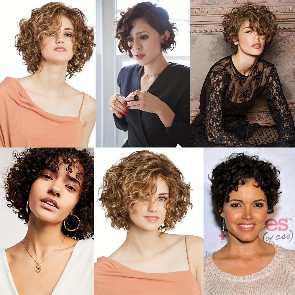 Chic Water Wave Clip-In Hair Extensions with Bangs for Women - Black & Brown, Adds Volume & Covers White Hair, Perfect for Everyday Use