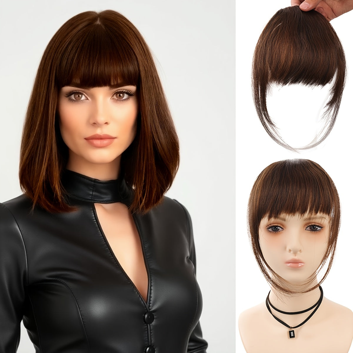 Synthetic Manga Air Bangs with BB Clip - Straight Hairpiece for Women, Easy Clip-In Temporary Hairstyle for All Occasions, Kawaii Hair Clips, Quick Hair Transformation, Sleek Hair Accessory, Secure Attachment, Daily Wear Accessory