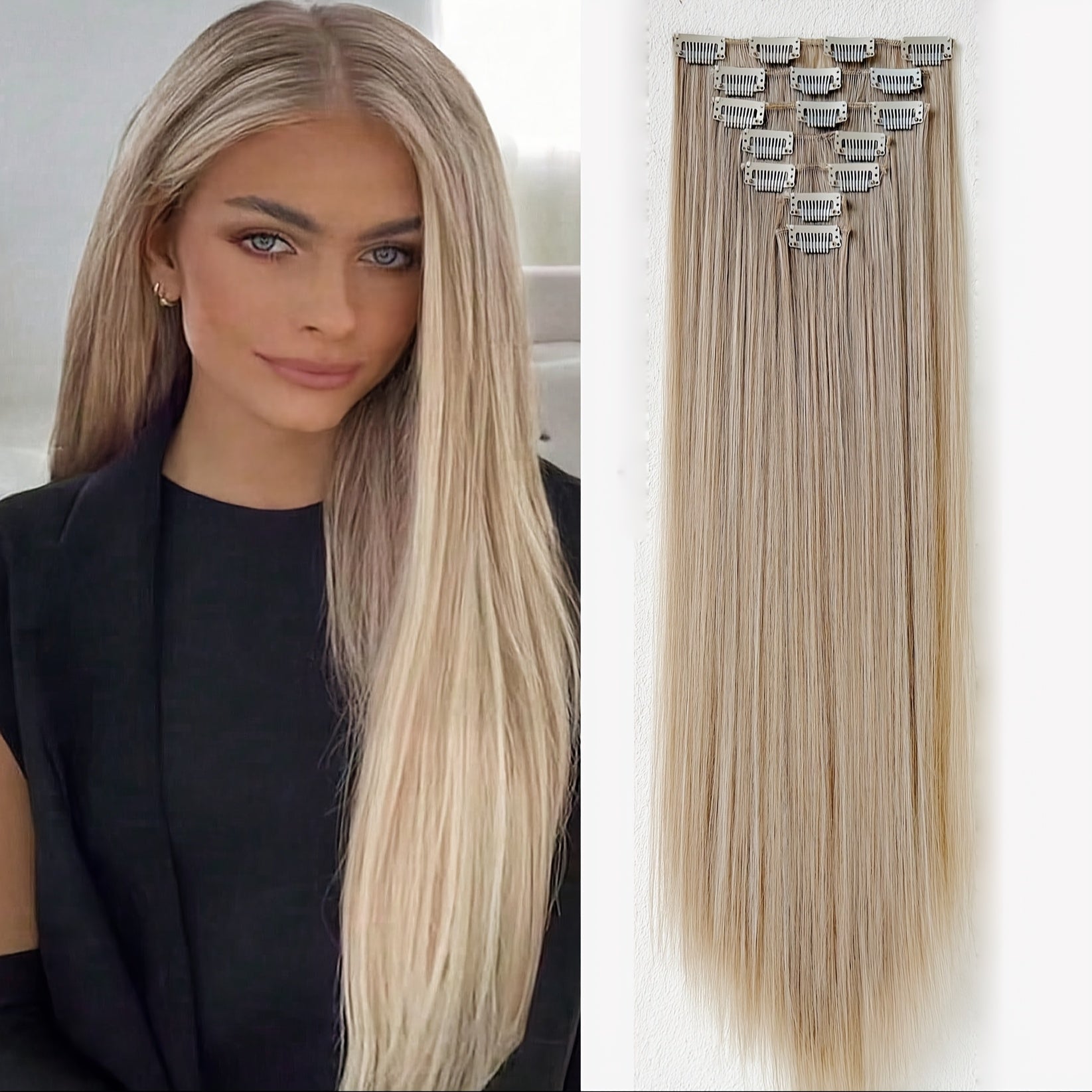 Clip In Hair Extensions 16 Clips 55.88 cm Set Ombre Long Straight Hair Extension for Women Synthetic Hair Extensions Hairpieces