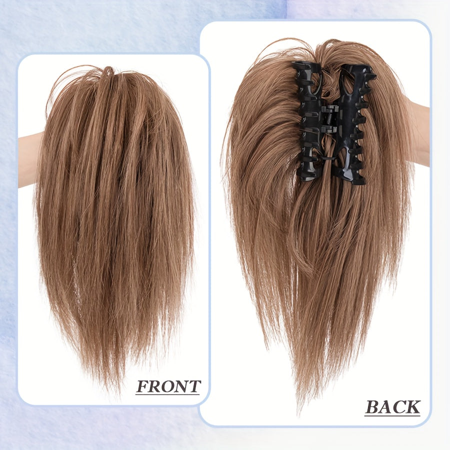 1pc Women'S Synthetic Claw Clip Messy Bun Ponytail Extension, 12inch/30cm, Tousled Scrunchies Updo, Lightweight High Fluffy Straight Soft Hairpiece, Basics Style, for Party Halloween Christmas Daily Use