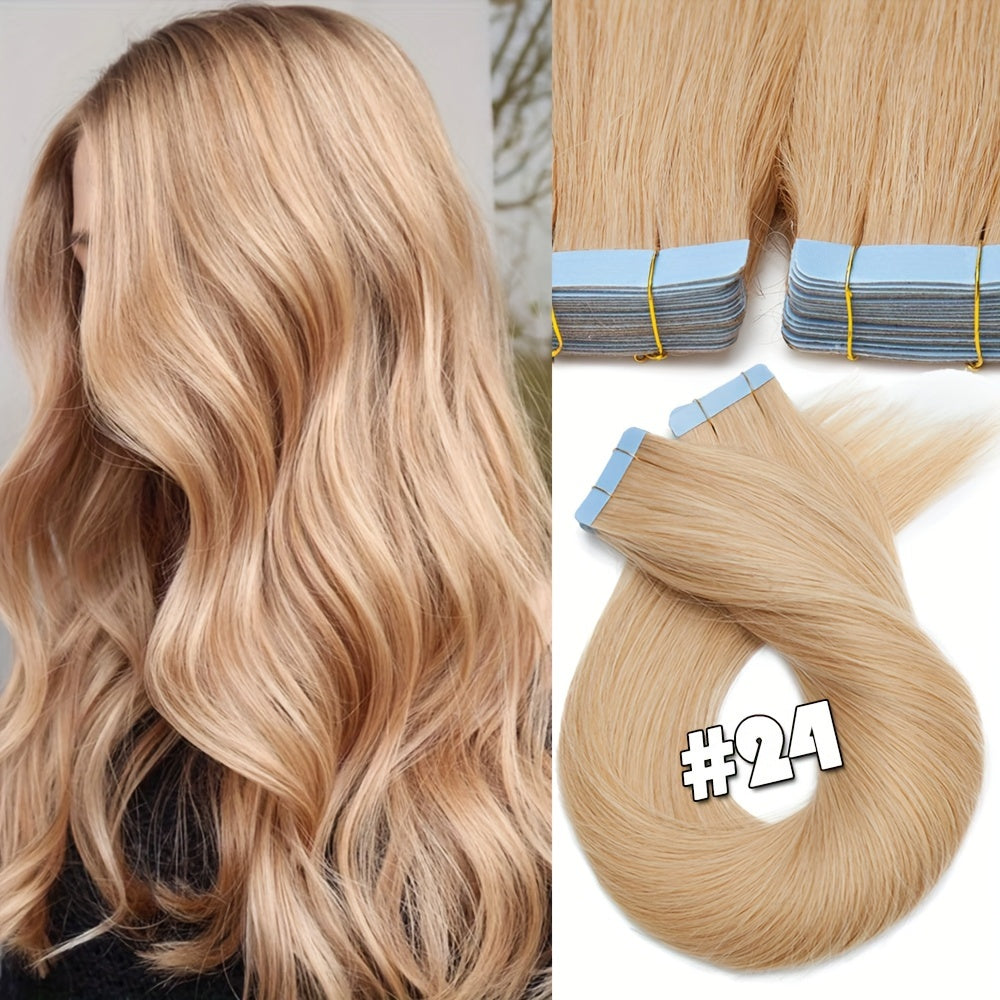 25g/pack 10pcs Tape In Hair Extensions Human Hair Real Human Hair Tape In Extensions Straight Skin Weft100% Remy Seamless Human Hair Extensions For Women 30.48-60.96 cm