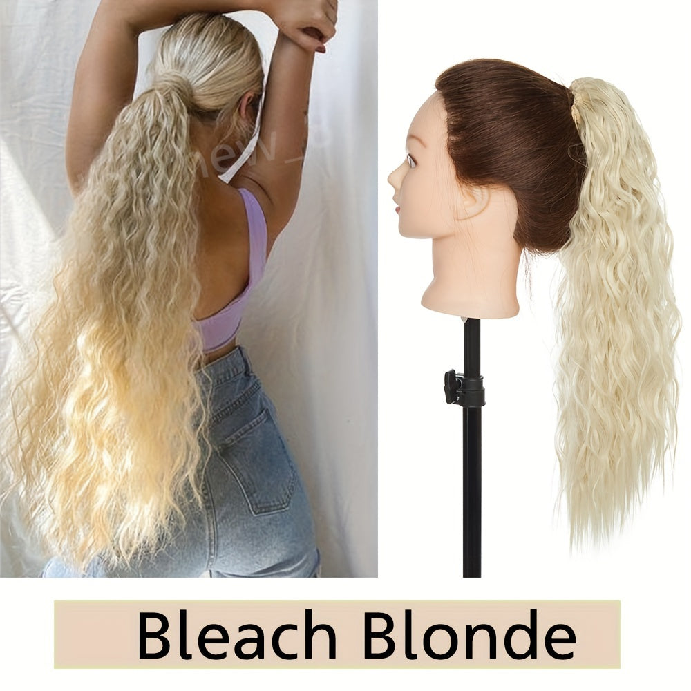 18inch/45cm Long Kinky Corn Wave Ponytail Hair Extension Synthetic Drawstring Afro Curly Wavy Pony Tail Wrap Around Pony Tails Clip In Hairpieces Layered Hairpiece Black Brown Blonde Highlight For Women Daily Party Halloween Christmas Use