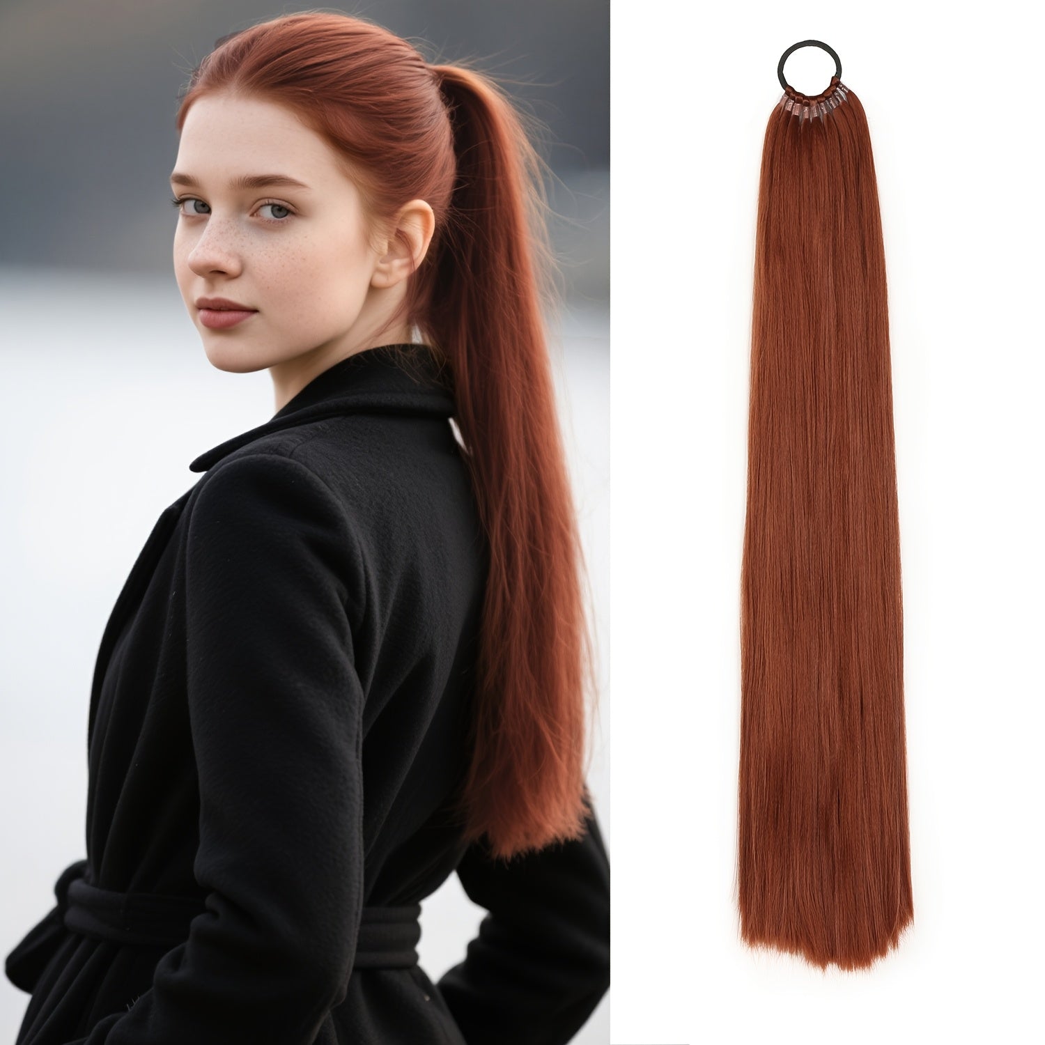 LEHAN 86.36cm Straight Synthetic Ponytail Extension for Women - Easy-to-Use, Durable High-Temperature Fiber Hairpiece for Everyday Style, Black, Ponytail Hair Extensions, Versatile Hairpiece, Natural Look Hairpiece, Synthetic Hair Fiber