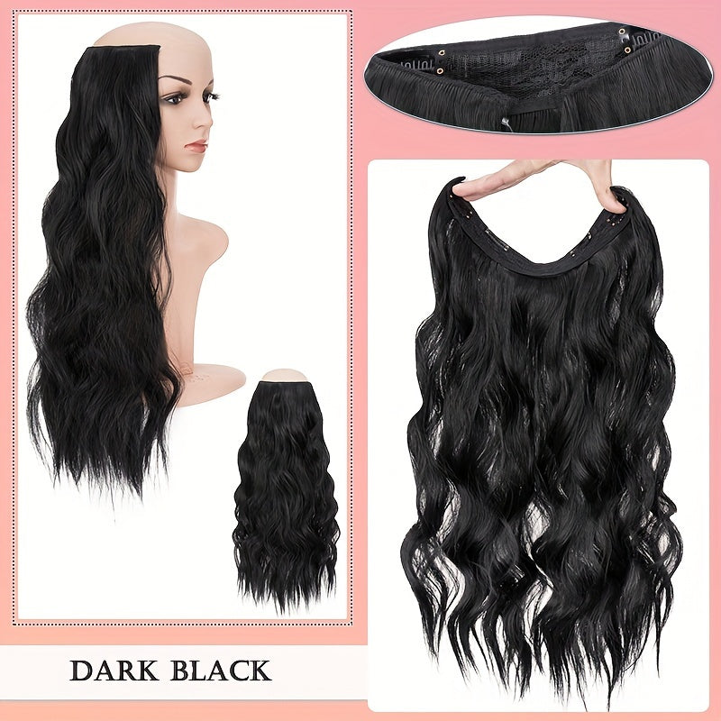 S-NOILITE Invisible Wire Hair Extensions With Transparent Wire Adjustable Size With 4 Secure Clips Synthetic Hair Piece Long Wavy Secret Headband Hairpieces For Women 20 Inch Ombre Brown Highlight