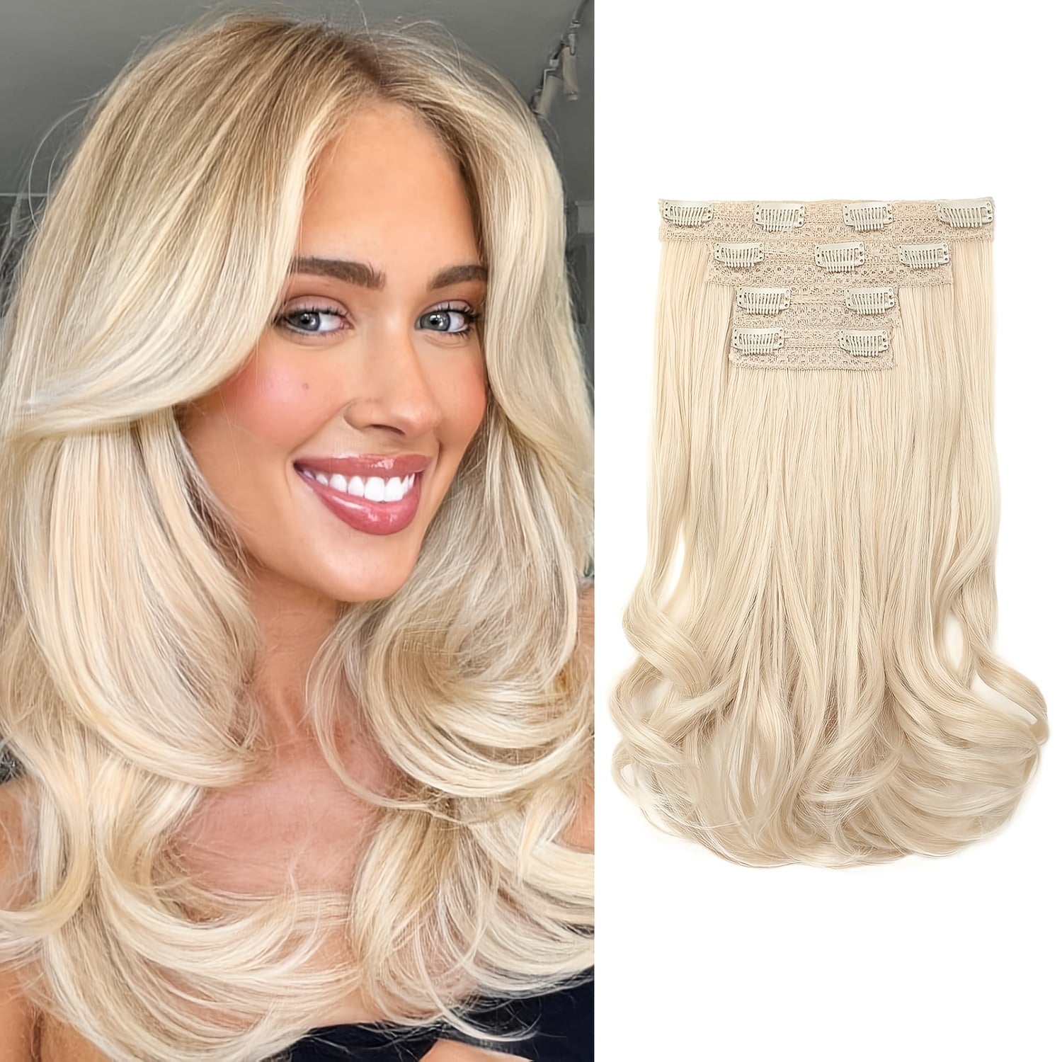 [Wavy Hair Extensions] 4pcs NAYOO Clip-In Short Beach Wavy Hair Extensions | Invisible Lace Weft, Natural Soft Hairpieces for Women, 14" Heat-Resistant Synthetic Hair, Easy Apply & Style for Everyday & Special Occasions