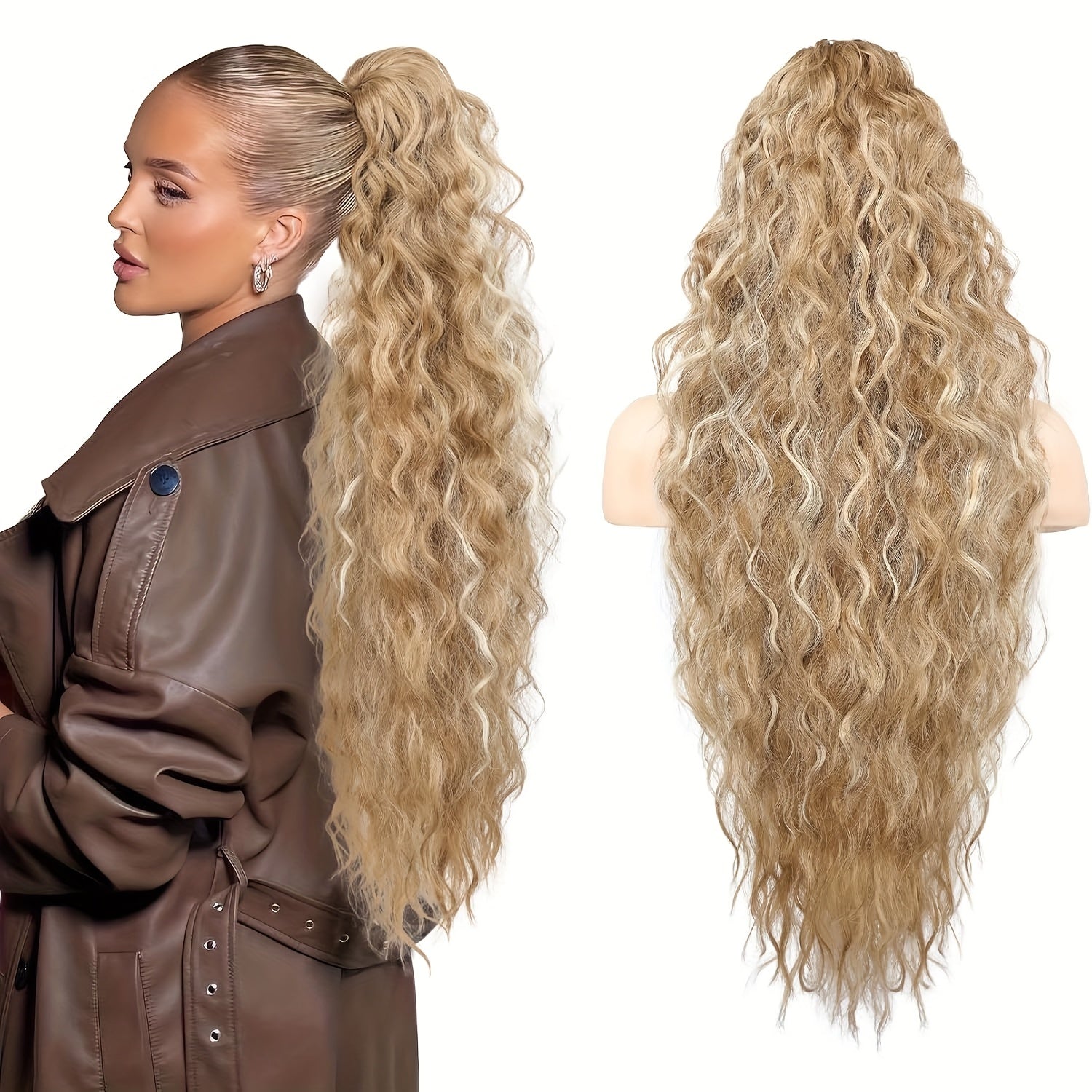 71.12 cm Lightweight Curly Wave Clip-In Hair Extension - Multi-Layered Synthetic Hair for Voluminous Ponytails, Chocolate Brown, Unisex & All Ethnicities, Ponytail Hair Extensions, Versatile Hairpiece, Multilayered Texture, Easy Application Hairpiece