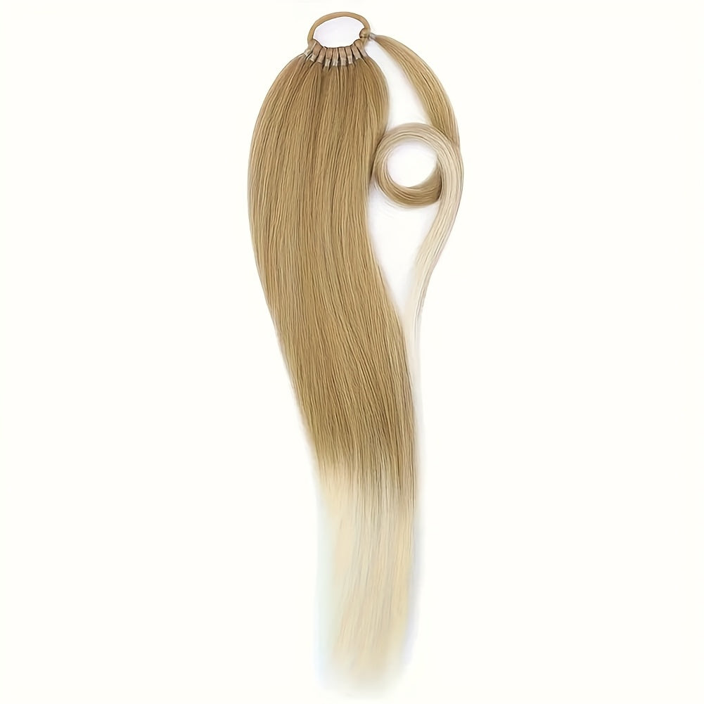24-Inch Yaki Straight Braiding Hair Ponytail Extension - Wrap Around Long Straight Ponytail with Versatile Elastic Bands for Women, High-Temperature Fiber, Basic Style, Hair Extension for Women