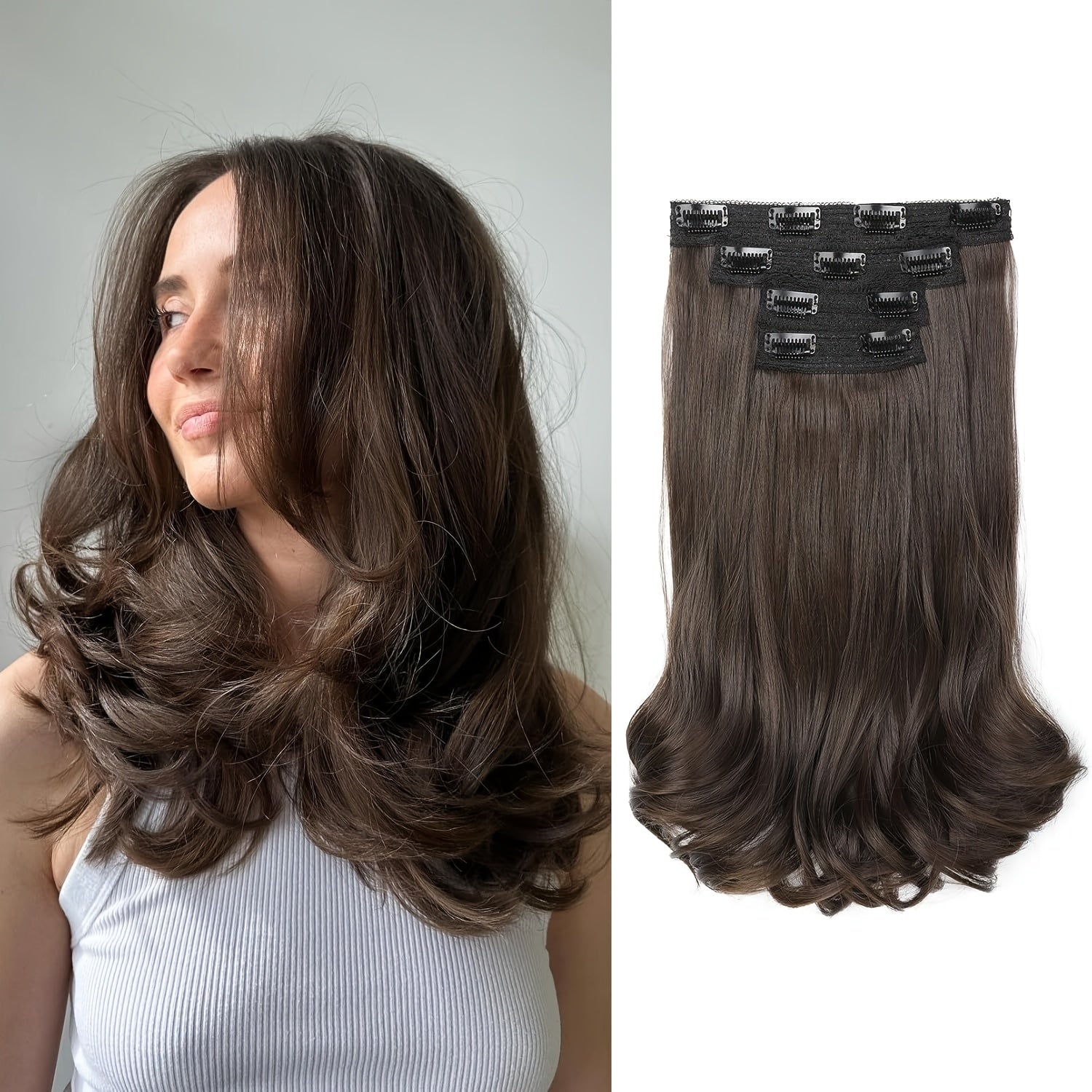 [Wavy Hair Extensions] 4pcs NAYOO Clip-In Short Beach Wavy Hair Extensions | Invisible Lace Weft, Natural Soft Hairpieces for Women, 14" Heat-Resistant Synthetic Hair, Easy Apply & Style for Everyday & Special Occasions