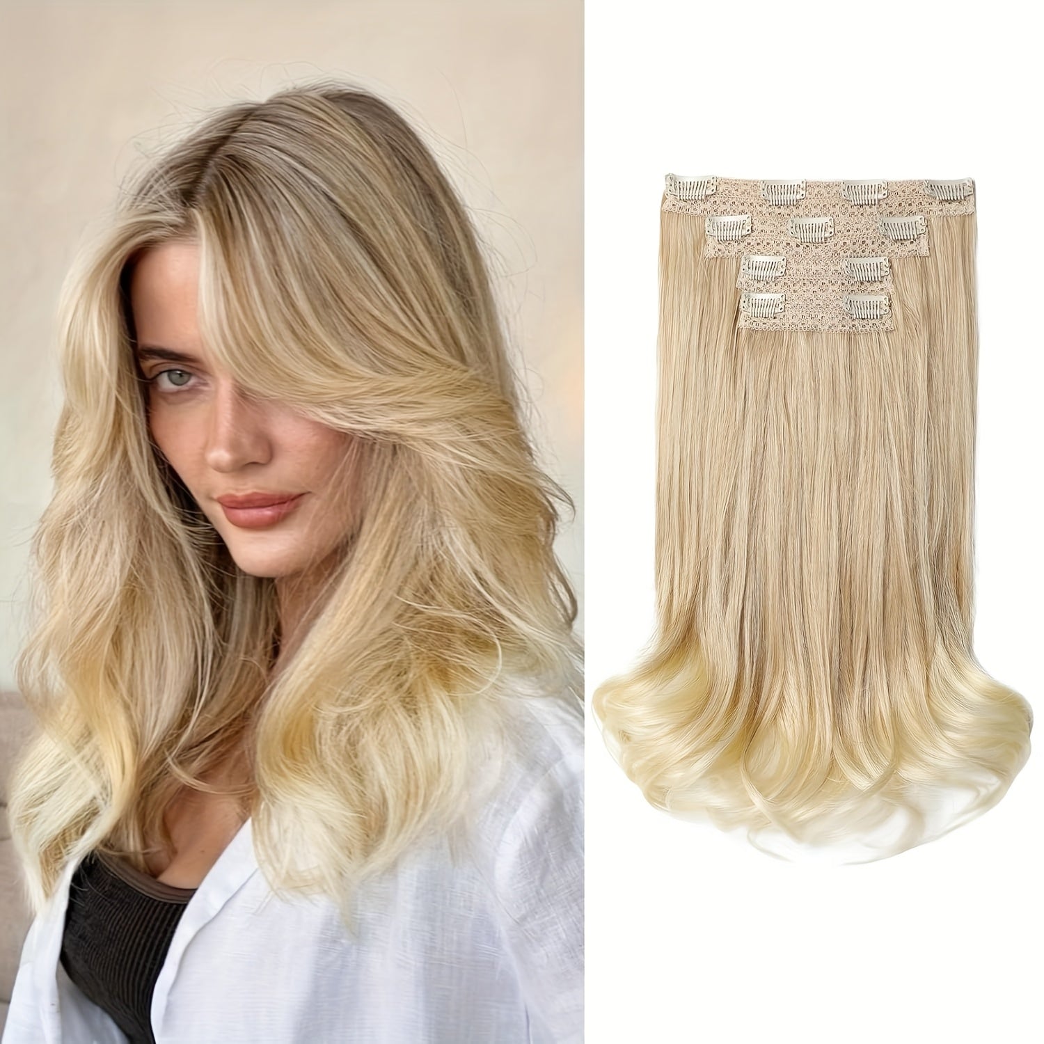[Wavy Hair Extensions] 4pcs NAYOO Clip-In Short Beach Wavy Hair Extensions | Invisible Lace Weft, Natural Soft Hairpieces for Women, 14" Heat-Resistant Synthetic Hair, Easy Apply & Style for Everyday & Special Occasions