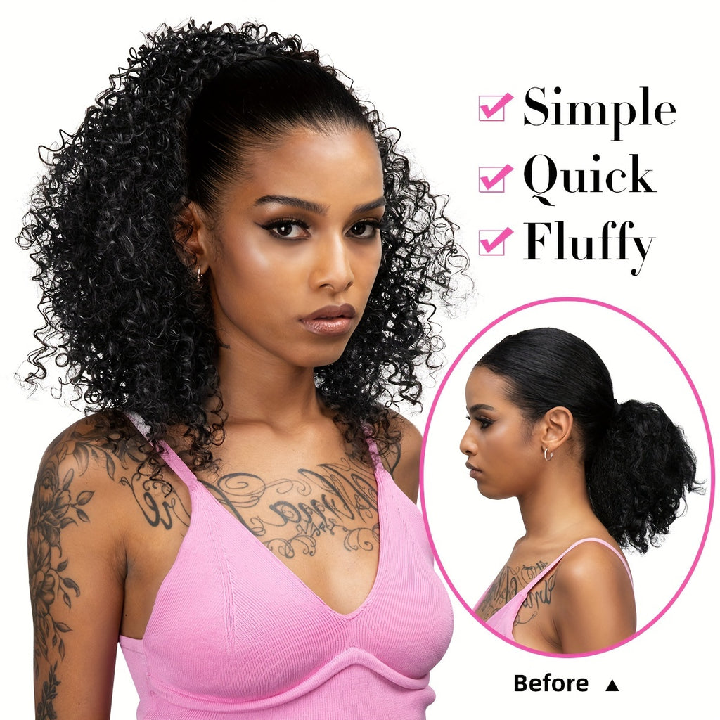 Kinky Curly Drawstring Ponytail Extension For Women 40.64 Cm Synthetic Clip In Wavy Pony Tail