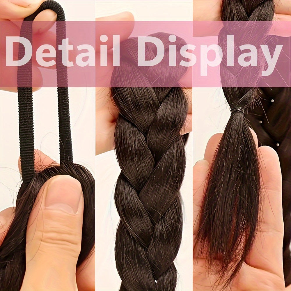 2pcs Women'S Ponytail Hair Extensions, Synthetic Clip-In Braids, Straight Hair Style Basics, with Elastic Band, for Daily Wear, Hair Volume Enhancer