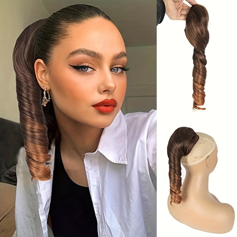 Blonde Curly Wave Clip-On Ponytail Hair Extensions for - Synthetic Drawstring Ponytail with Secure Clips, Elegant Volume & Length for Versatile Hairstyles, Ponytail Extension, Easy Hair Enhancement, Voluminous Ponytail, Secure Clip Attachment