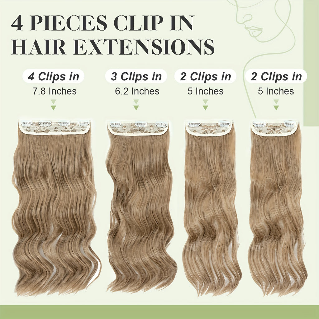 Balayage 55.88 cm Clip In Hair Extensions 4pcs Long Wavy Thick Highlighted Clip In Hairpieces Curly Synthetic Full Head Hair Extension for Women Daily Use Brown Bleach Blonde Black Christmas And Halloween Gift