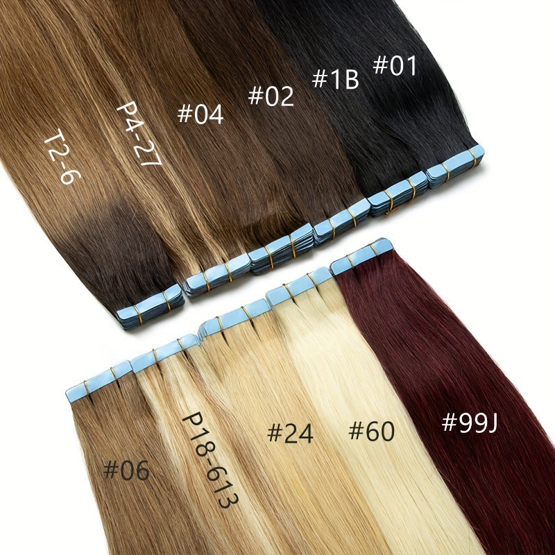 20pcs Normal Color Tape In Hair Extensions Human Hair Straight Tape In Hair Extensions 30.48cm-55.88cm Long Hair 30G/Pack Add Volume