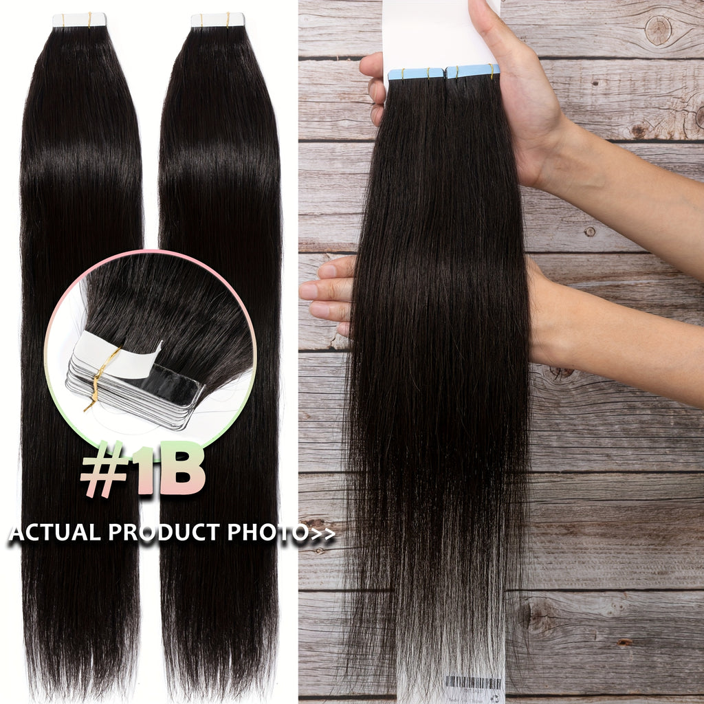 Tape In Hair Extensions Human Hair Straight Real Human Hair For Black And Brown Smmooth Silky Hair Extensions Tape In 40.64-60.96 cm 10pcs/pack, Perfect For Outgoing, Cosplay, Wedding, Daily Life, Party To Adding Volumn (10pcs/pack)