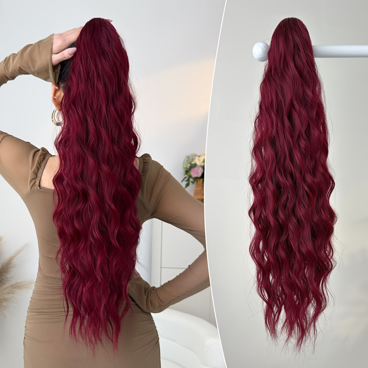[Heat-Resistant] 26-Inch Long Wavy Ponytail Extension | Made from Heat-Resistant Synthetic Fibers | Perfect for Daily Use by Women