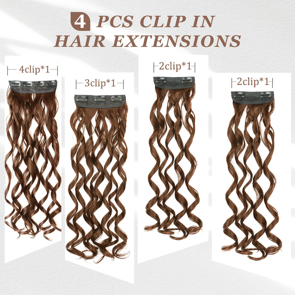 4pcs Clip-In Hair Extensions, 20 Inch Long Wavy Synthetic Fiber Wigs, Body Wave Style for Women, Perfect for Daily Use and Halloween Celebrations, Daily Hair Use | Elegant Wavy Hair | Synthetic Fiber Wigs, Hair Wigs