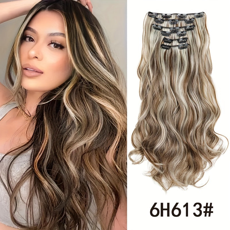 6Pcs/Set 16 Clips Heat Resistant Synthetic Hairpieces for Women - Long Wavy Hairstyle Hair Extensions